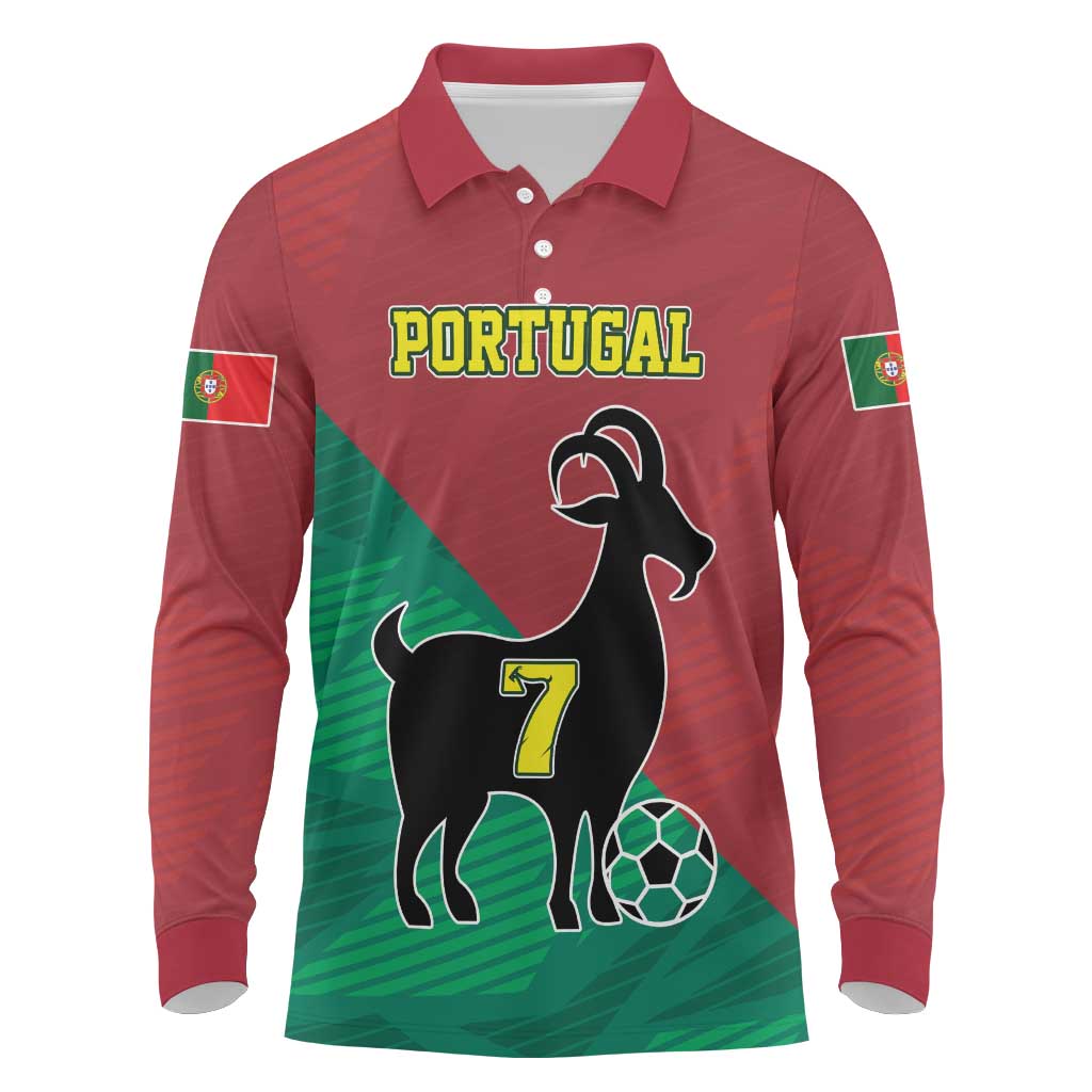 Personalized Portugal 7 Goat Long Sleeve Polo Shirt Greatest Of All Time Red Green Vintage