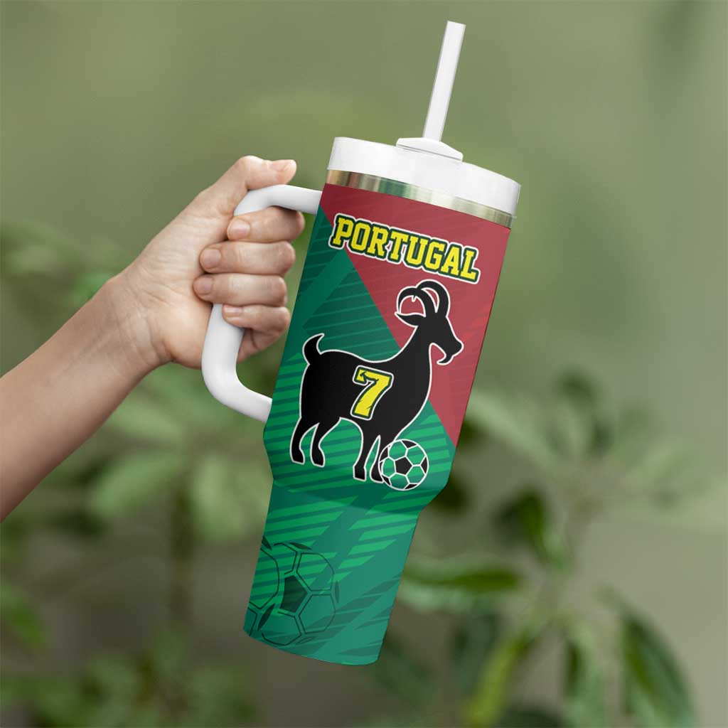 Personalized Portugal 7 Goat Tumbler With Handle Greatest Of All Time Red Green Vintage