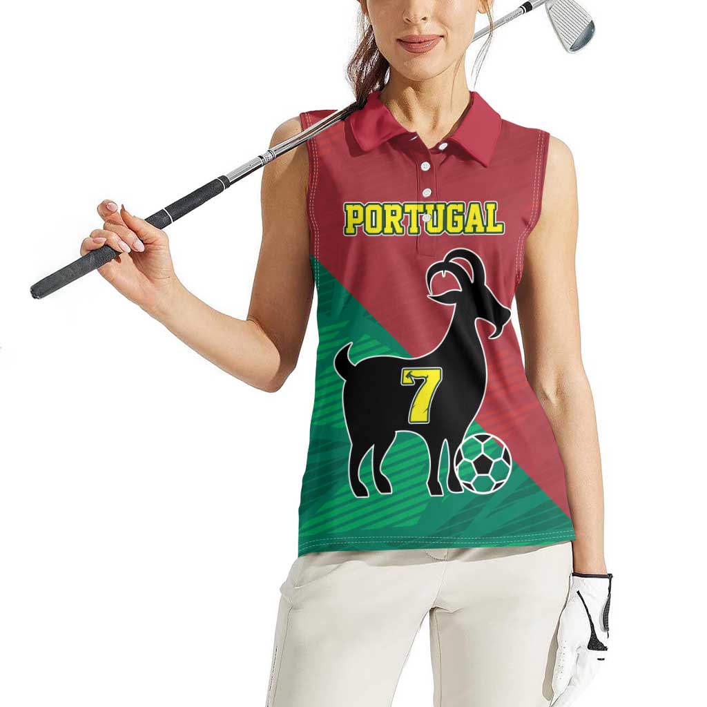 Personalized Portugal 7 Goat Women Sleeveless Polo Shirt Greatest Of All Time Red Green Vintage