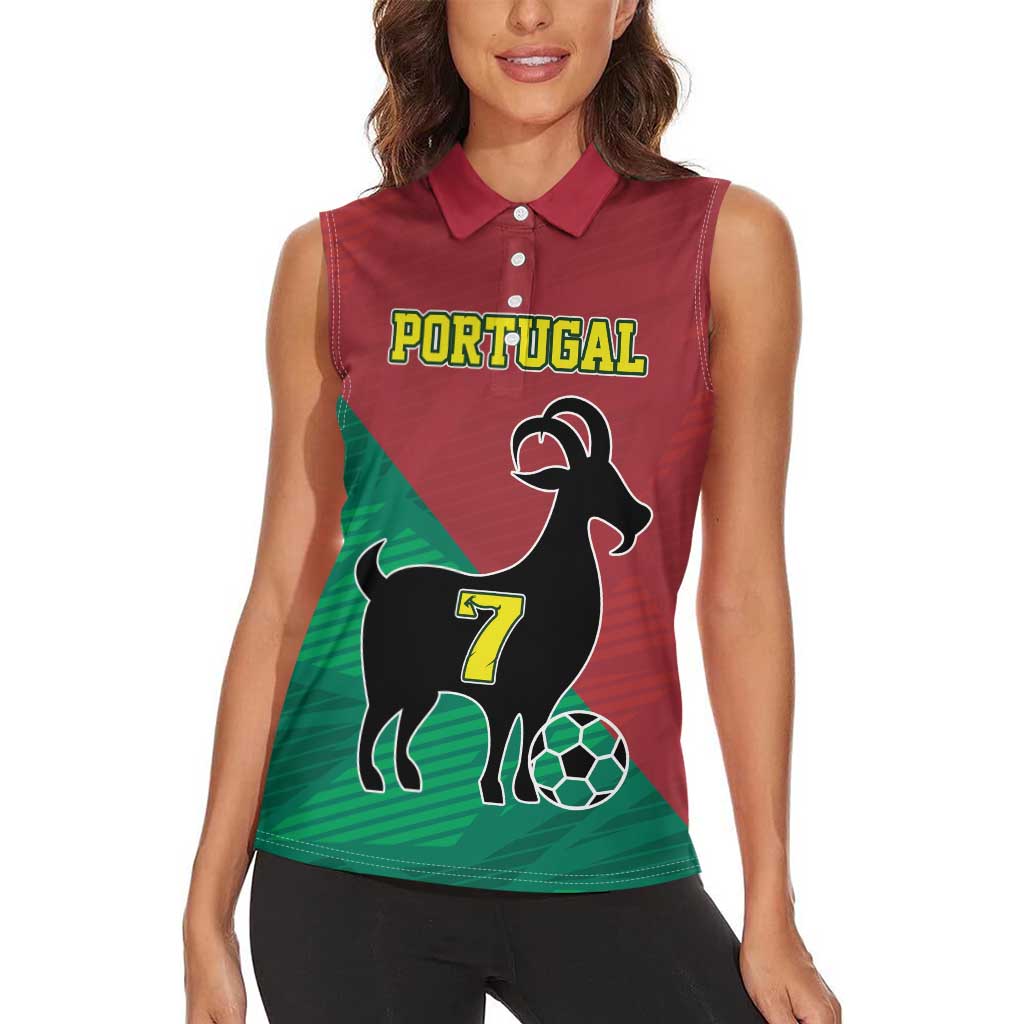 Personalized Portugal 7 Goat Women Sleeveless Polo Shirt Greatest Of All Time Red Green Vintage