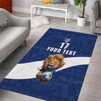 Custom Finland Football Lion Mascot Area Rug Huuhkajat with Finnish Folk Paterns