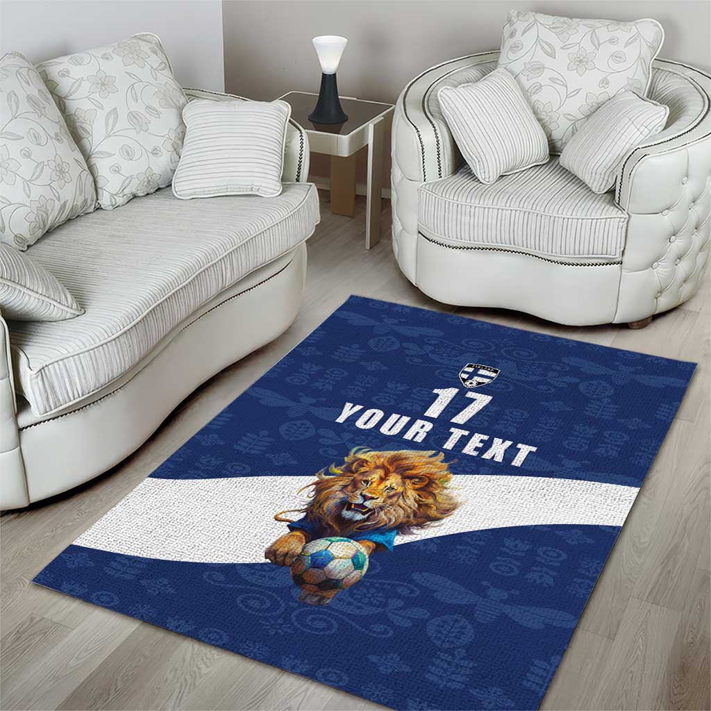 Custom Finland Football Lion Mascot Area Rug Huuhkajat with Finnish Folk Paterns