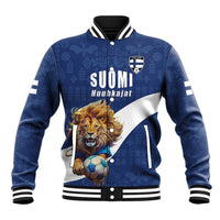 Custom Finland Football Lion Mascot Baseball Jacket Huuhkajat with Finnish Folk Paterns