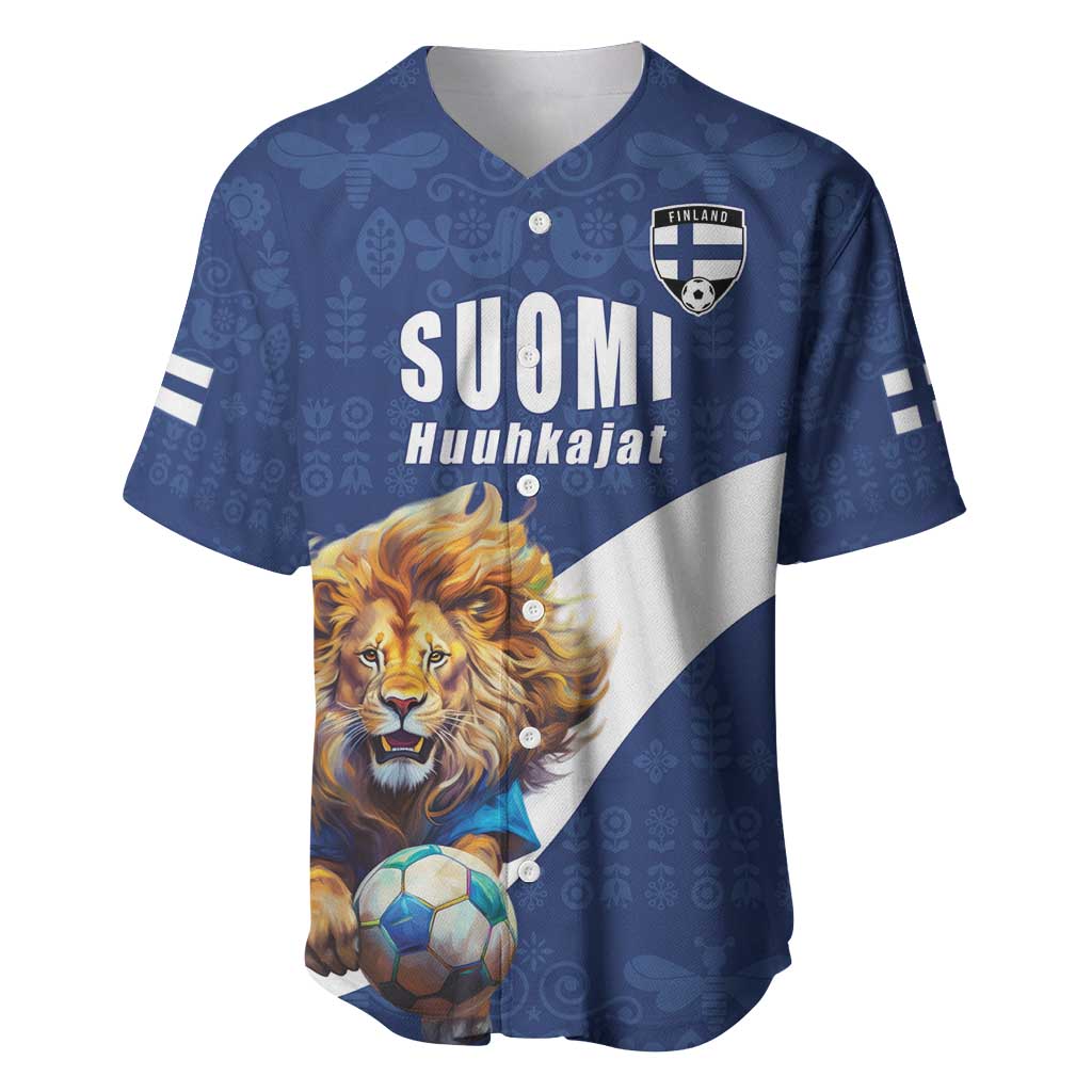 Custom Finland Football Lion Mascot Baseball Jersey Huuhkajat with Finnish Folk Paterns