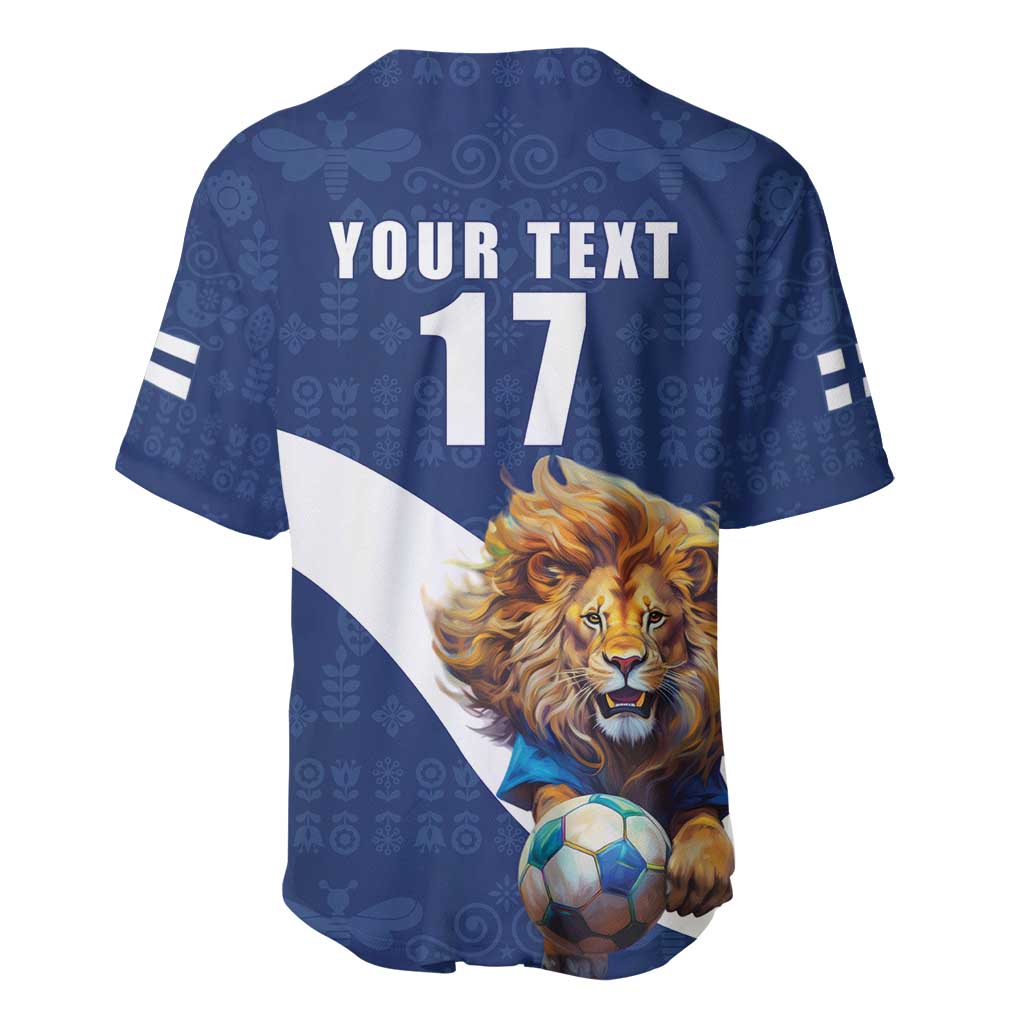 Custom Finland Football Lion Mascot Baseball Jersey Huuhkajat with Finnish Folk Paterns
