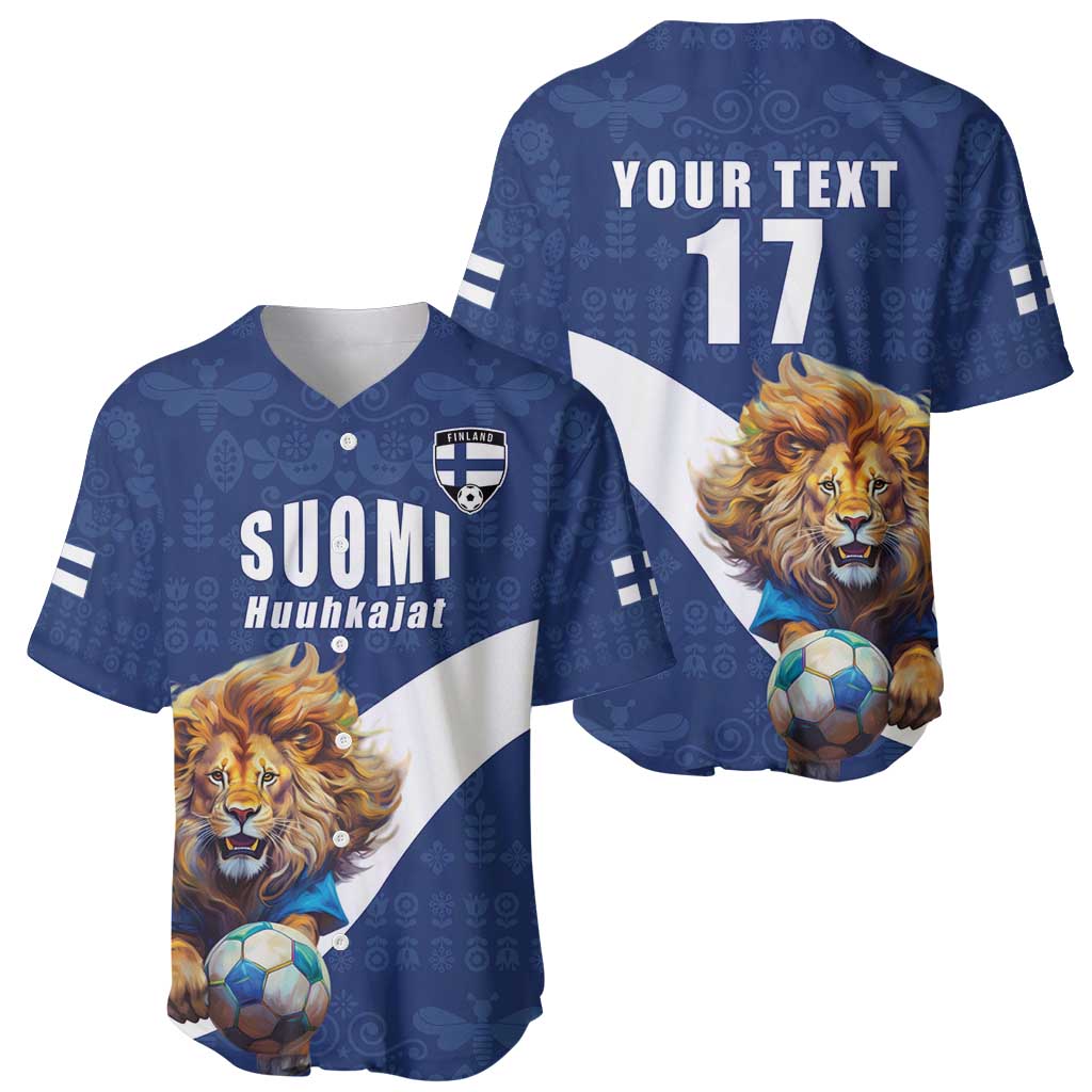 Custom Finland Football Lion Mascot Baseball Jersey Huuhkajat with Finnish Folk Paterns