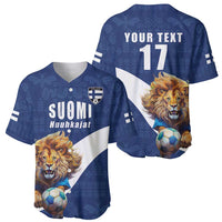 Custom Finland Football Lion Mascot Baseball Jersey Huuhkajat with Finnish Folk Paterns