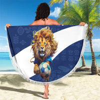 Custom Finland Football Lion Mascot Beach Blanket Huuhkajat with Finnish Folk Paterns