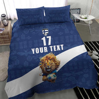 Custom Finland Football Lion Mascot Bedding Set Huuhkajat with Finnish Folk Paterns