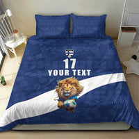 Custom Finland Football Lion Mascot Bedding Set Huuhkajat with Finnish Folk Paterns