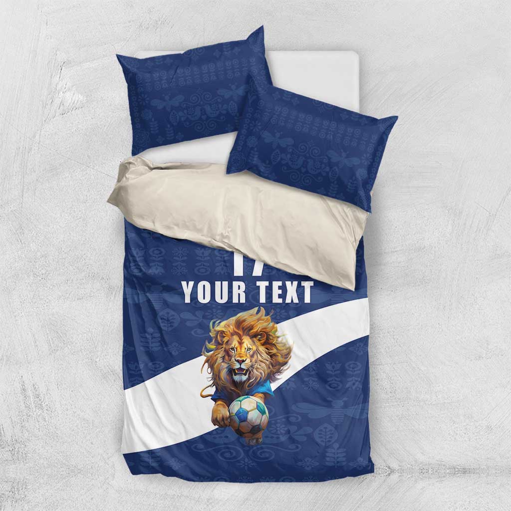 Custom Finland Football Lion Mascot Bedding Set Huuhkajat with Finnish Folk Paterns