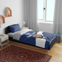 Custom Finland Football Lion Mascot Bedding Set Huuhkajat with Finnish Folk Paterns