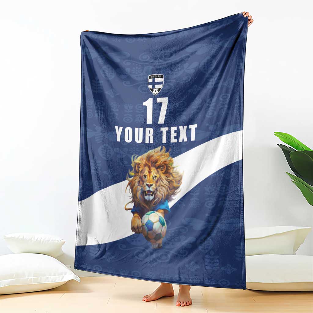 Custom Finland Football Lion Mascot Blanket Huuhkajat with Finnish Folk Paterns