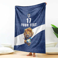 Custom Finland Football Lion Mascot Blanket Huuhkajat with Finnish Folk Paterns