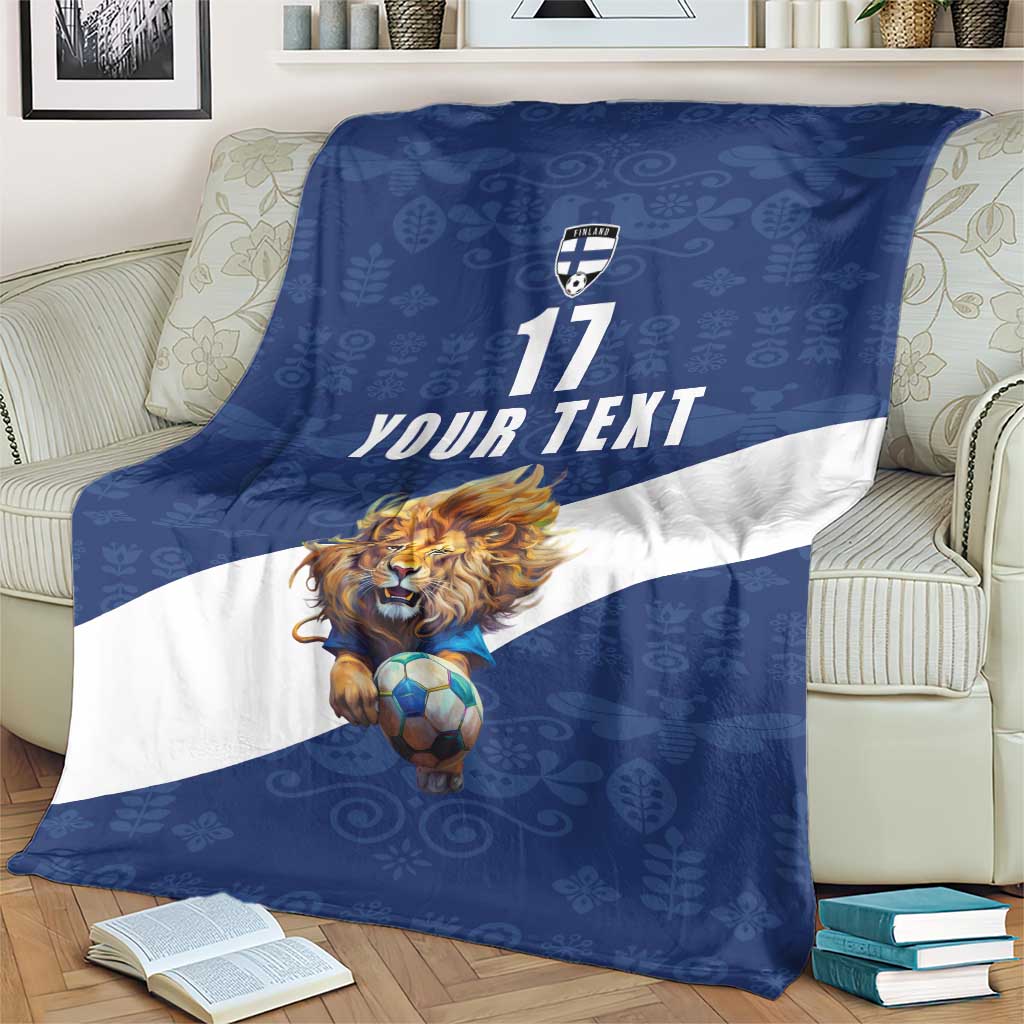 Custom Finland Football Lion Mascot Blanket Huuhkajat with Finnish Folk Paterns