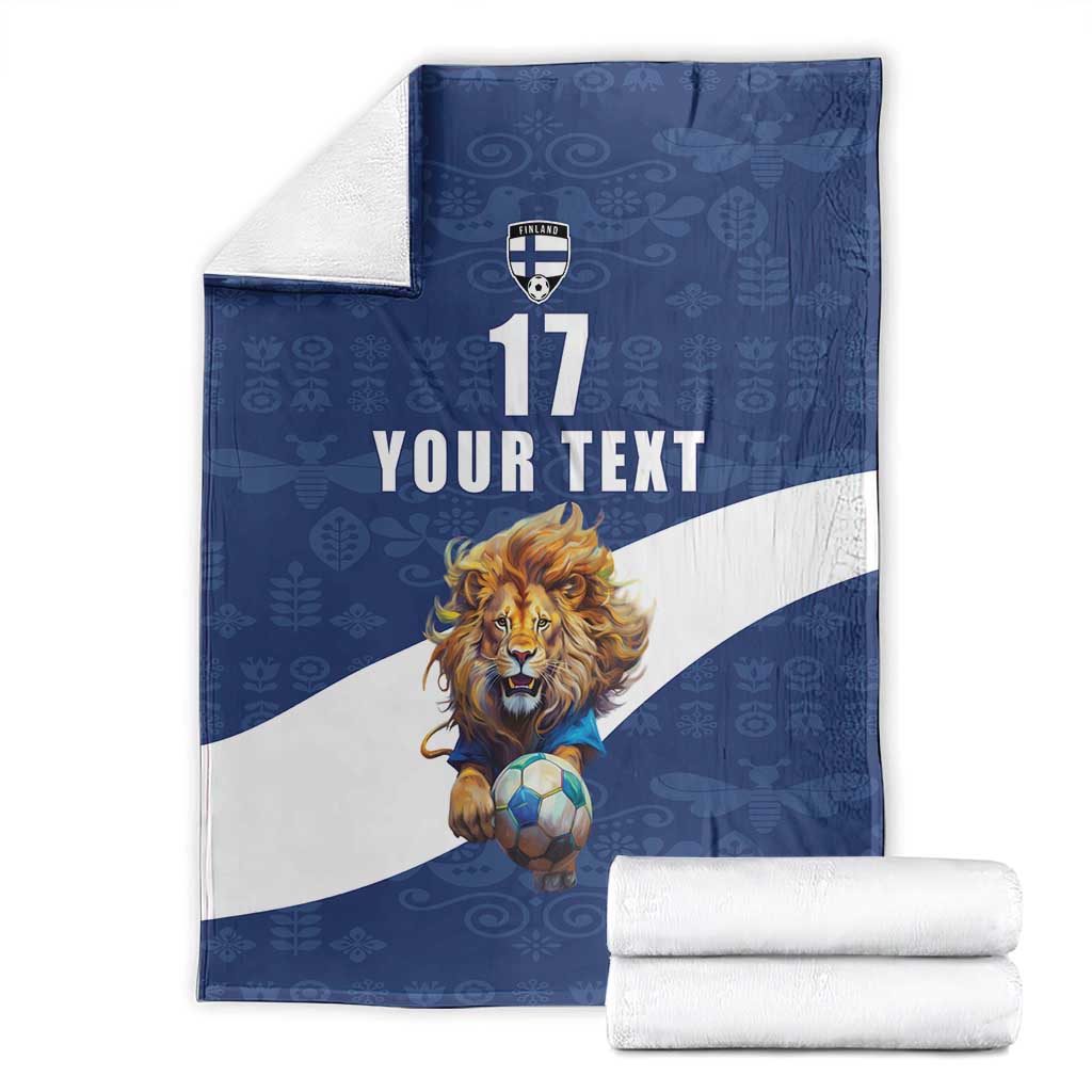 Custom Finland Football Lion Mascot Blanket Huuhkajat with Finnish Folk Paterns