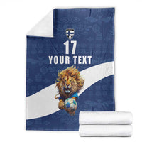 Custom Finland Football Lion Mascot Blanket Huuhkajat with Finnish Folk Paterns