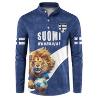 Custom Finland Football Lion Mascot Button Sweatshirt Huuhkajat with Finnish Folk Paterns