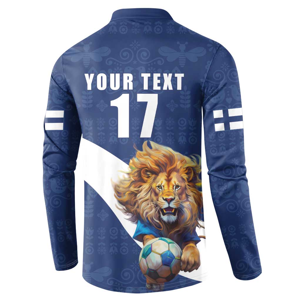 Custom Finland Football Lion Mascot Button Sweatshirt Huuhkajat with Finnish Folk Paterns