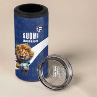 Custom Finland Football Lion Mascot 4 in 1 Can Cooler Tumbler Huuhkajat with Finnish Folk Paterns