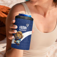 Custom Finland Football Lion Mascot 4 in 1 Can Cooler Tumbler Huuhkajat with Finnish Folk Paterns