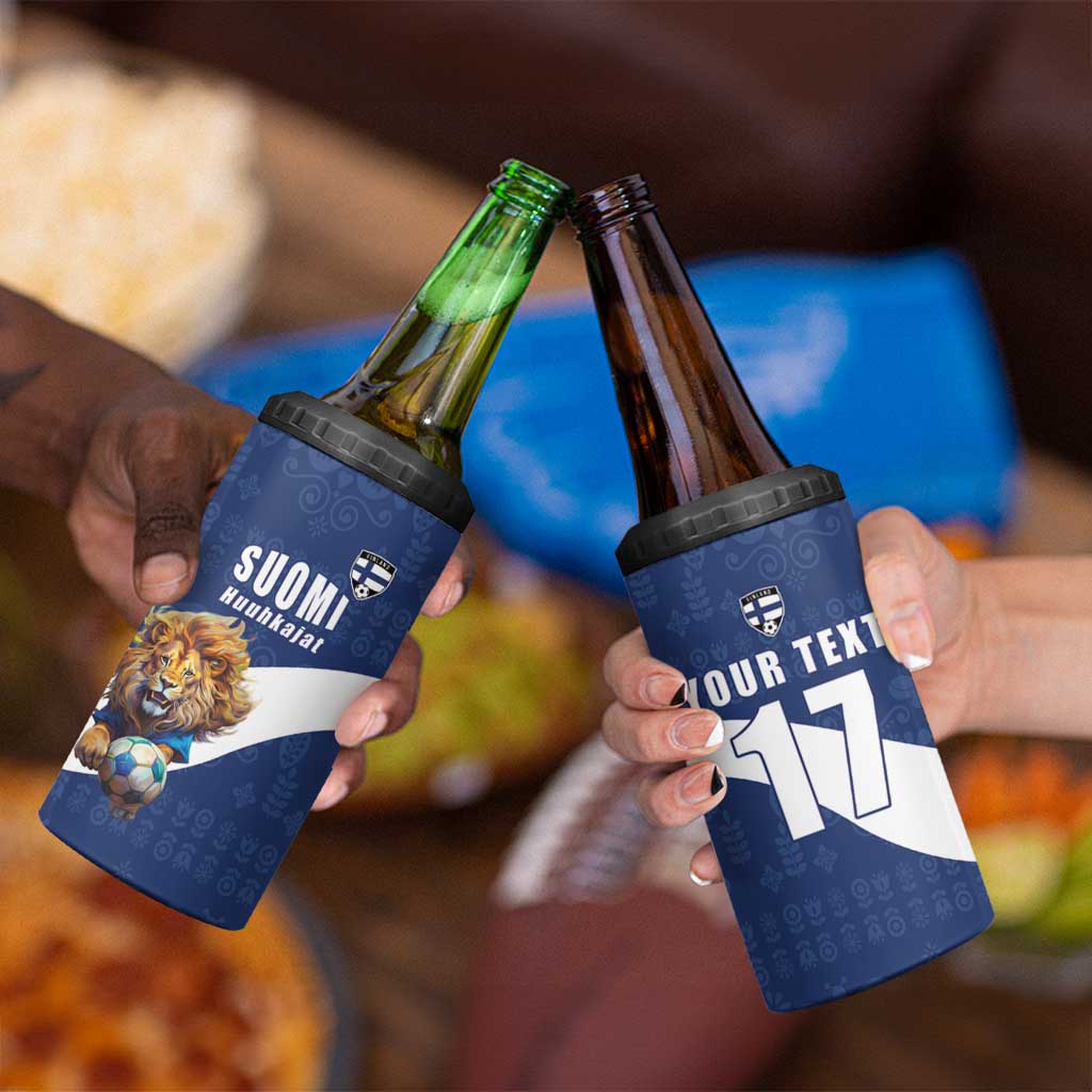 Custom Finland Football Lion Mascot 4 in 1 Can Cooler Tumbler Huuhkajat with Finnish Folk Paterns