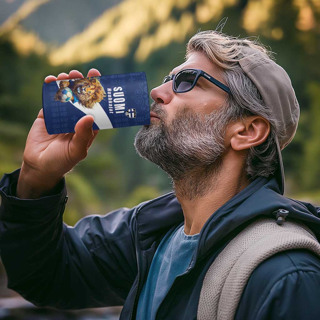 Custom Finland Football Lion Mascot 4 in 1 Can Cooler Tumbler Huuhkajat with Finnish Folk Paterns