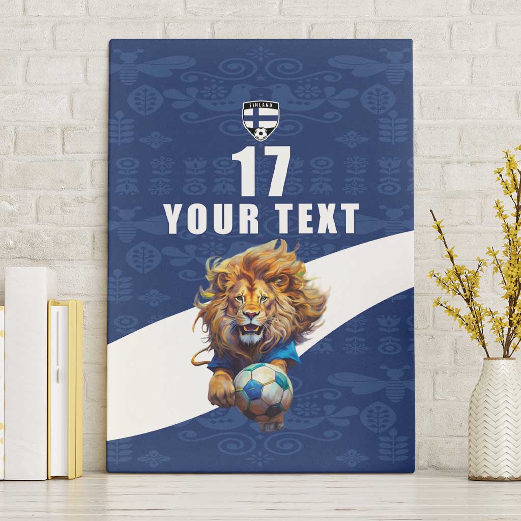 Custom Finland Football Lion Mascot Canvas Wall Art Huuhkajat with Finnish Folk Paterns