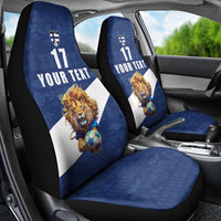 Custom Finland Football Lion Mascot Car Seat Cover Huuhkajat with Finnish Folk Paterns