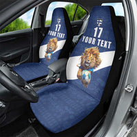 Custom Finland Football Lion Mascot Car Seat Cover Huuhkajat with Finnish Folk Paterns