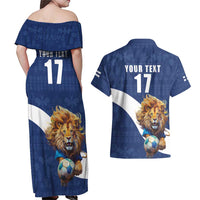 Custom Finland Football Lion Mascot Couples Matching Off Shoulder Maxi Dress and Hawaiian Shirt Huuhkajat with Finnish Folk Paterns