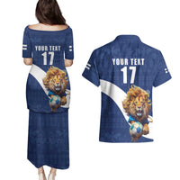 Custom Finland Football Lion Mascot Couples Matching Puletasi and Hawaiian Shirt Huuhkajat with Finnish Folk Paterns
