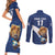 Custom Finland Football Lion Mascot Couples Matching Short Sleeve Bodycon Dress and Long Sleeve Button Shirt Huuhkajat with Finnish Folk Paterns