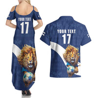 Custom Finland Football Lion Mascot Couples Matching Summer Maxi Dress and Hawaiian Shirt Huuhkajat with Finnish Folk Paterns