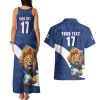 Custom Finland Football Lion Mascot Couples Matching Tank Maxi Dress and Hawaiian Shirt Huuhkajat with Finnish Folk Paterns