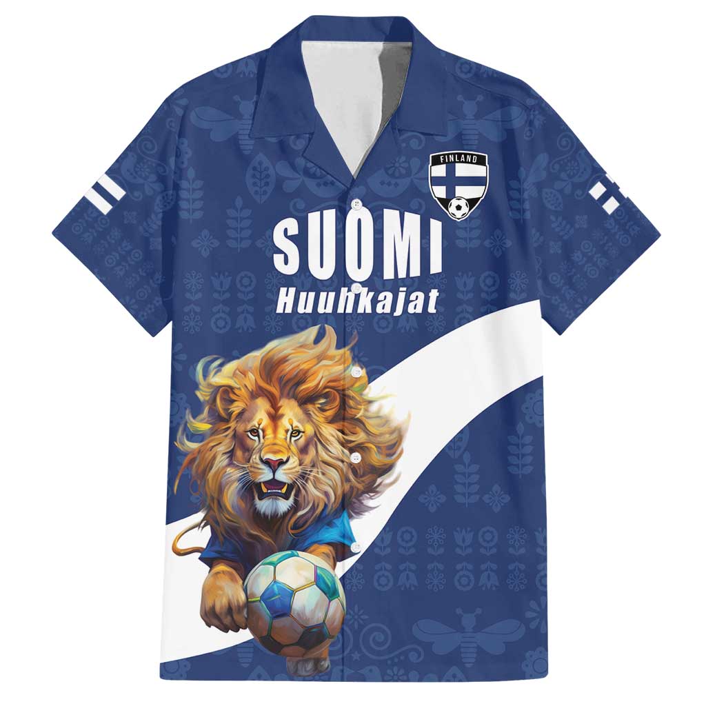 Custom Finland Football Lion Mascot Family Matching Long Sleeve Bodycon Dress and Hawaiian Shirt Huuhkajat with Finnish Folk Paterns