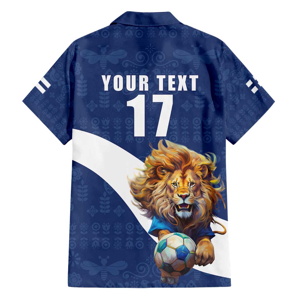 Custom Finland Football Lion Mascot Family Matching Long Sleeve Bodycon Dress and Hawaiian Shirt Huuhkajat with Finnish Folk Paterns