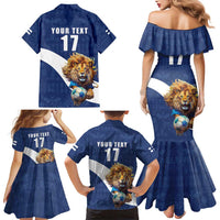 Custom Finland Football Lion Mascot Family Matching Mermaid Dress and Hawaiian Shirt Huuhkajat with Finnish Folk Paterns