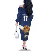 Custom Finland Football Lion Mascot Family Matching Off The Shoulder Long Sleeve Dress and Hawaiian Shirt Huuhkajat with Finnish Folk Paterns