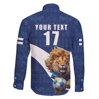 Custom Finland Football Lion Mascot Family Matching Off Shoulder Short Dress and Hawaiian Shirt Huuhkajat with Finnish Folk Paterns