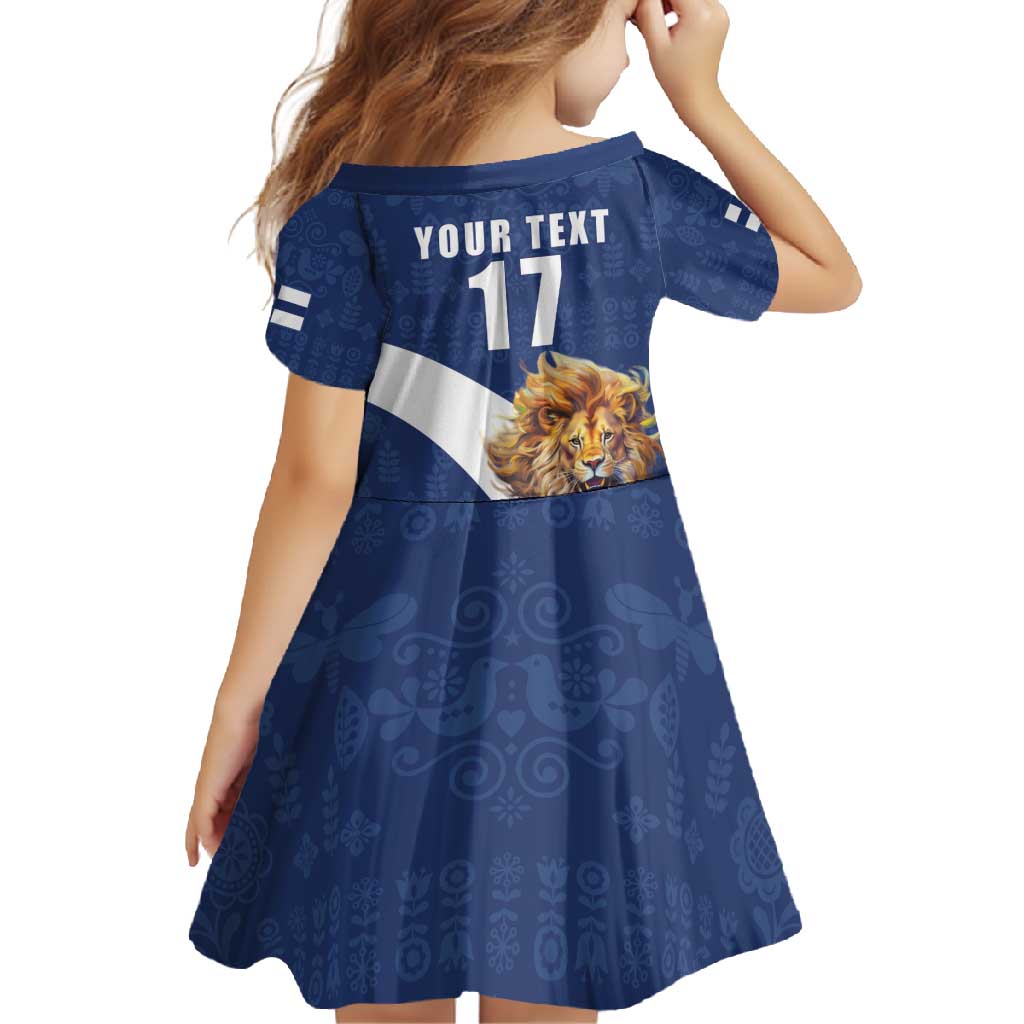 Custom Finland Football Lion Mascot Family Matching Summer Maxi Dress and Hawaiian Shirt Huuhkajat with Finnish Folk Paterns