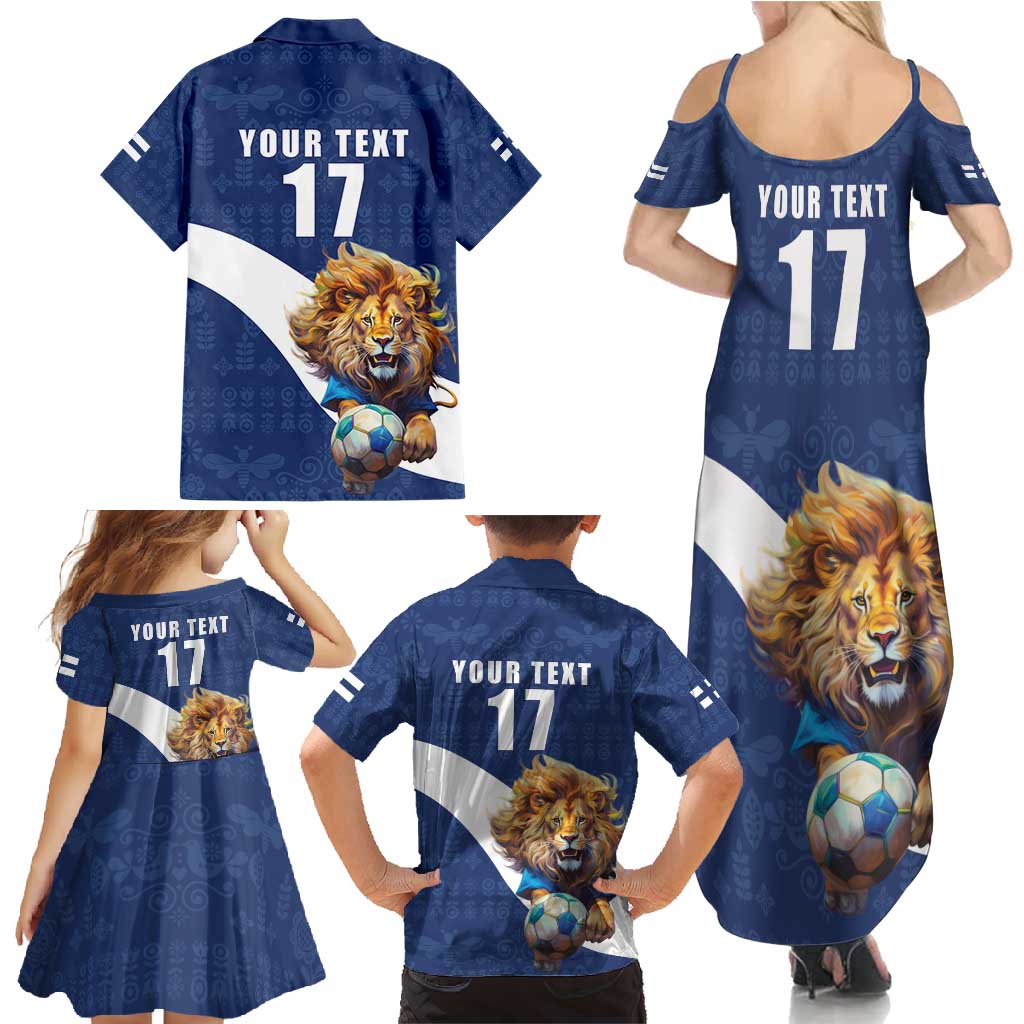 Custom Finland Football Lion Mascot Family Matching Summer Maxi Dress and Hawaiian Shirt Huuhkajat with Finnish Folk Paterns