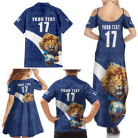 Custom Finland Football Lion Mascot Family Matching Summer Maxi Dress and Hawaiian Shirt Huuhkajat with Finnish Folk Paterns