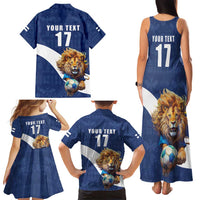 Custom Finland Football Lion Mascot Family Matching Tank Maxi Dress and Hawaiian Shirt Huuhkajat with Finnish Folk Paterns