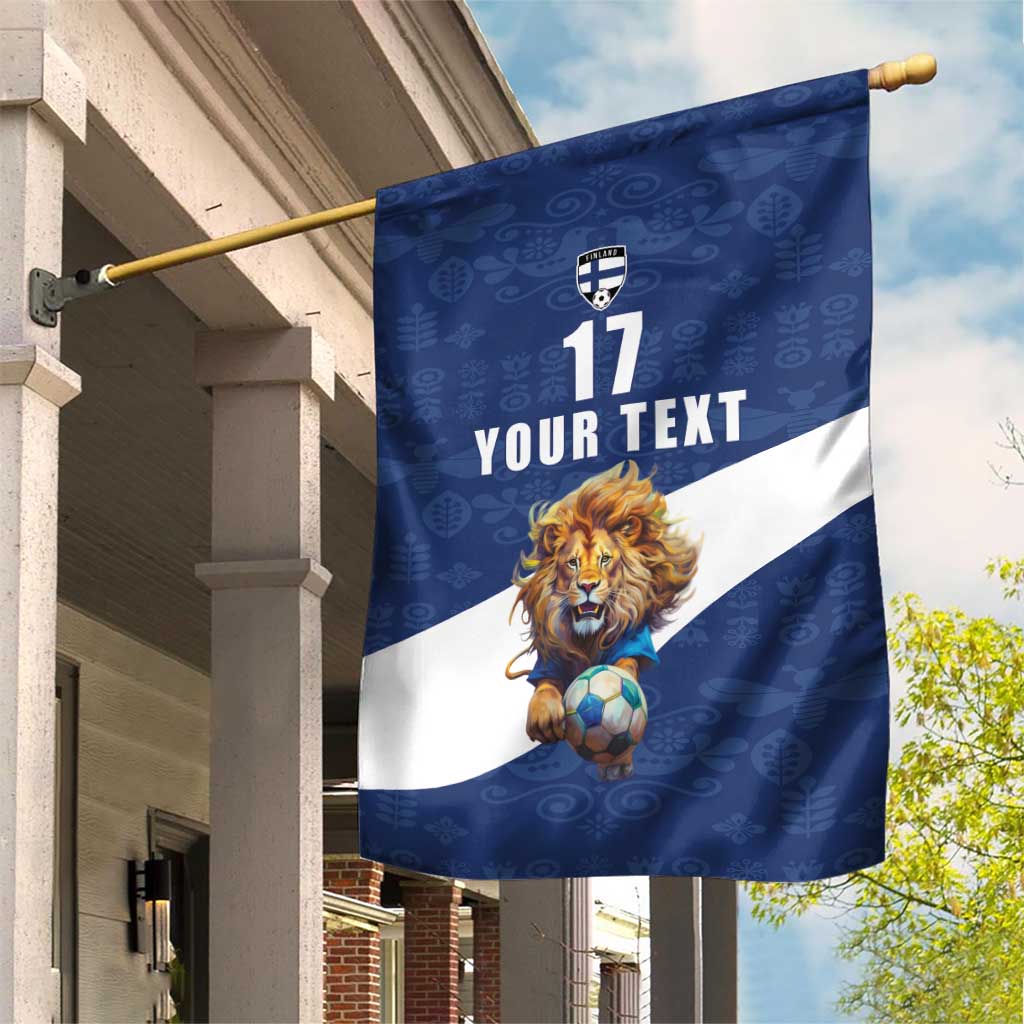 Custom Finland Football Lion Mascot Garden Flag Huuhkajat with Finnish Folk Paterns
