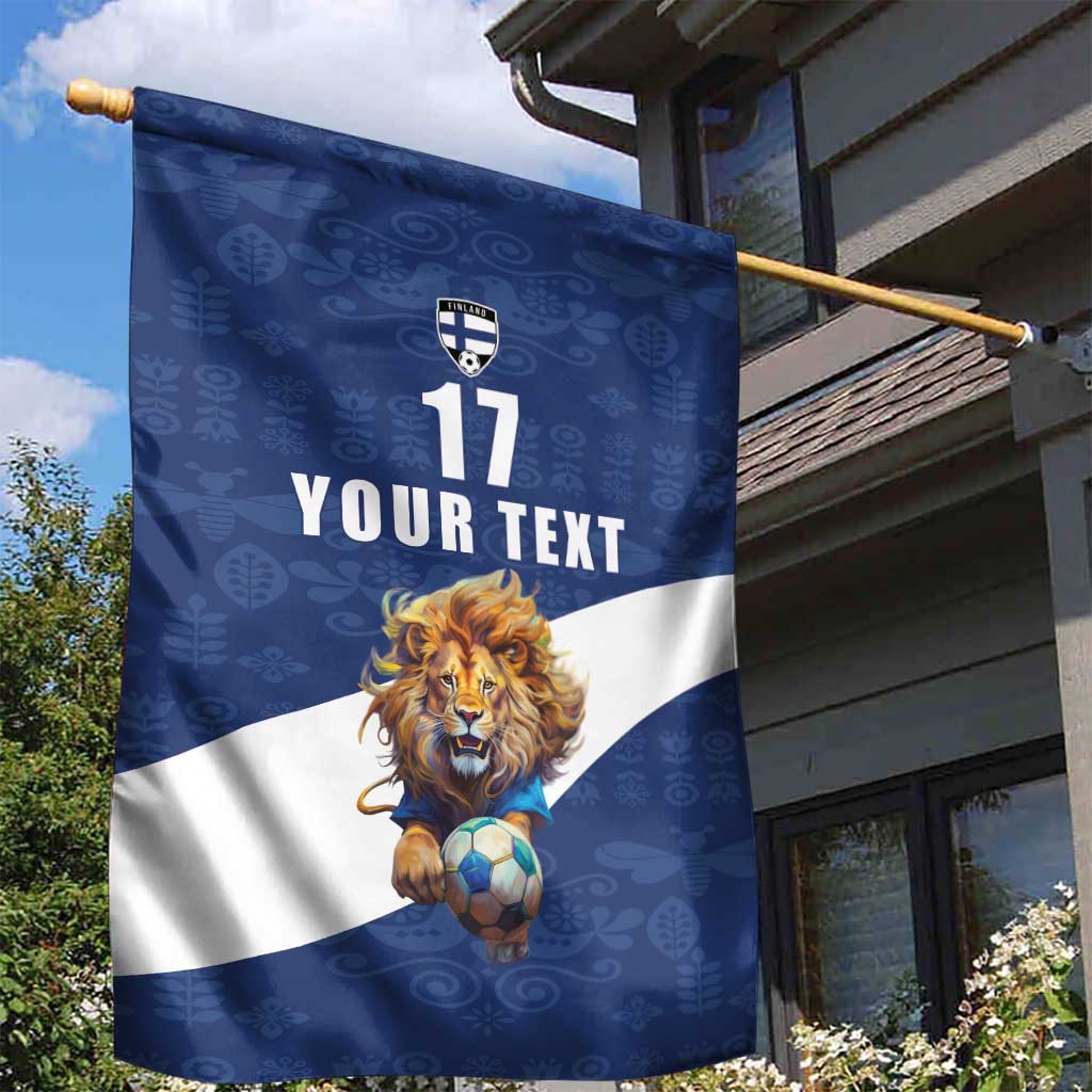 Custom Finland Football Lion Mascot Garden Flag Huuhkajat with Finnish Folk Paterns