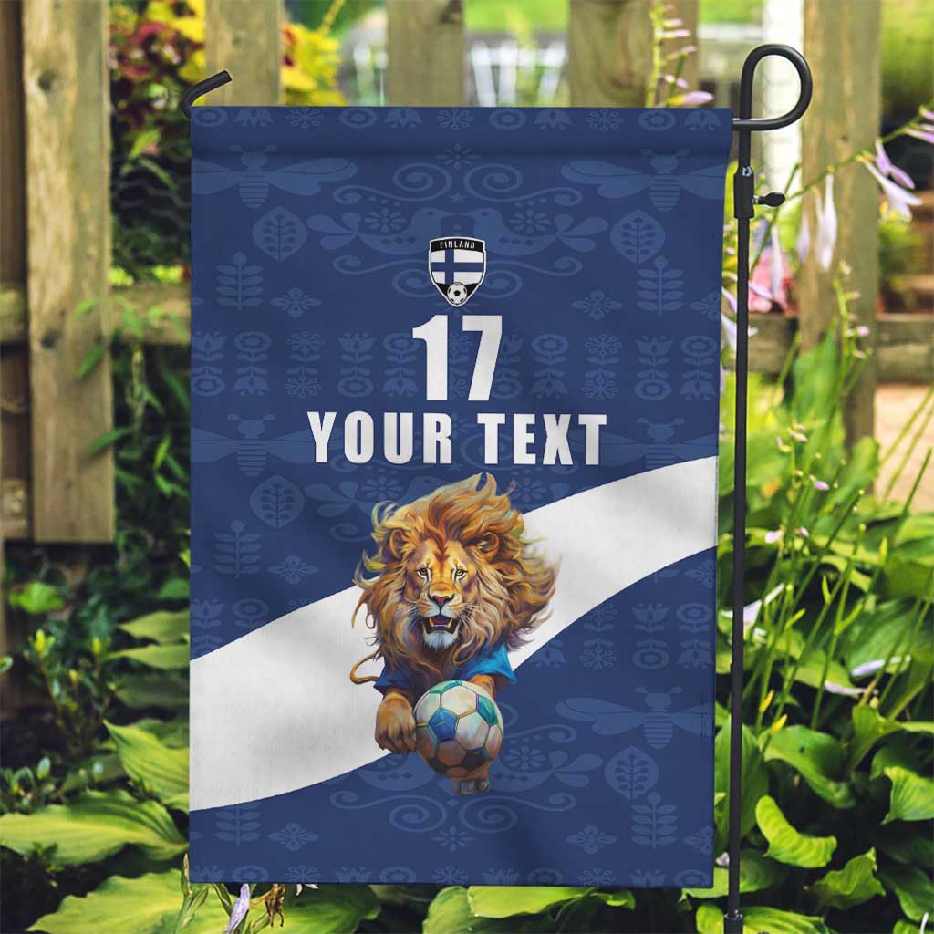 Custom Finland Football Lion Mascot Garden Flag Huuhkajat with Finnish Folk Paterns