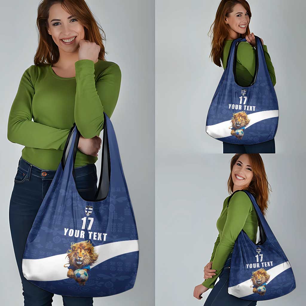 Custom Finland Football Lion Mascot Grocery Bag Huuhkajat with Finnish Folk Paterns