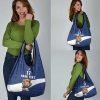 Custom Finland Football Lion Mascot Grocery Bag Huuhkajat with Finnish Folk Paterns