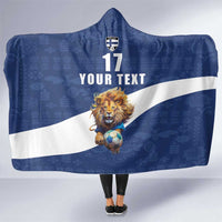 Custom Finland Football Lion Mascot Hooded Blanket Huuhkajat with Finnish Folk Paterns